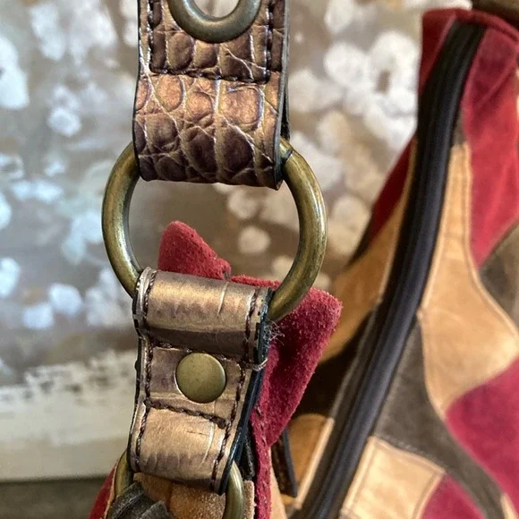 Patchwork Faux Suede Womens Hobo Shoulder Bag Multicolor 70's Boho‎ Western - Picture 7 of 10